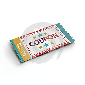 3D coupon front isolated on white background