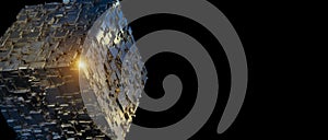 3d cpu processor chip banner background. Technological abstract illustration of microcircuit and microchip computer