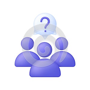 3D Crowd of people with question mark. Choice, problem solving concept. Support or inspection.
