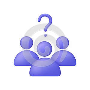 3D Crowd of people with question mark. Choice, problem solving concept. Support or inspection.