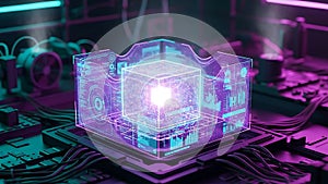 Futuristic Data Visualization on Computer Circuit Board