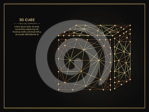 3d cube golden abstract illustration on a dark background