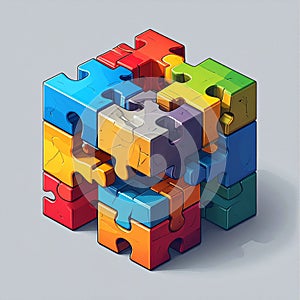 3D Cube of Interlocking Jigsaw Pieces
