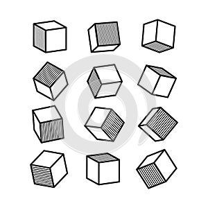 3D cube in pop art style in black and white, vector