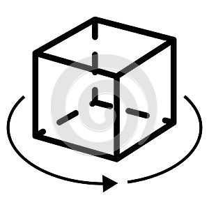 3d cube rotation view icon. Cube rotation thin line icon. Cube 360 degrees rotate vector illustration isolated