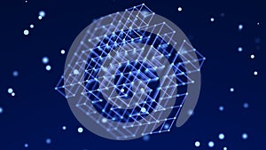 3D cube structure with connected dots and lines. Wireframe construct. 3d rendering