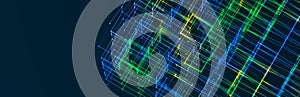 3D cube structure with connected dots and lines. Wireframe construct. Technological concept of background. 3d