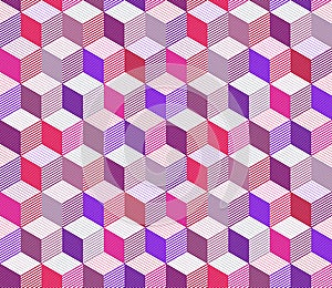 3D cubes seamless pattern vector background, lined dimensional blocks, architecture and construction.