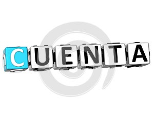 3D Cuenta Block Text on white background photo