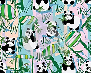 3d cup bamboo panda lip style seamless pattern