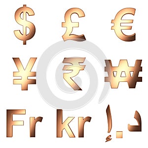 3D currency symbol, Copper satined matterial, PNG transparent background