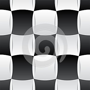 3D Curve Tile Seamless Pattern Black&White_002