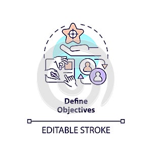 2D customizable define objectives line icon concept