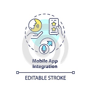 2D customizable mobile app integration line icon concept