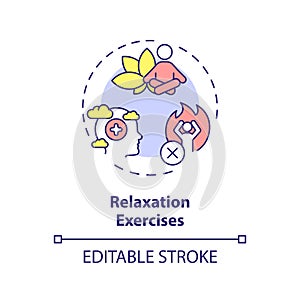 2D customizable relaxation exercises line icon concept