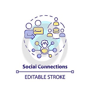 2D customizable social connections line icon concept