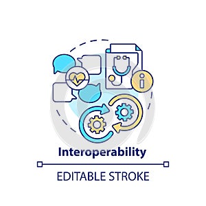 2D customizable thin line icon interoperability concept