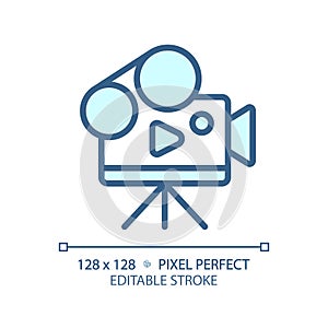 2D customizable thin linear blue video camera icon