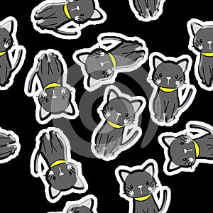 3D Cute Black Cats Pattern Seamless photo