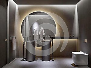 3d dark grey concrete masculine atmospheric bathroom photo