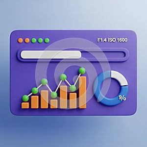 3D data visualization with bar chart, line graph, and pie chart analytics statistics