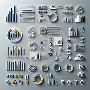 3D Data Visualization Infographic with Modern Charts and Graph Elements in Minimal Design