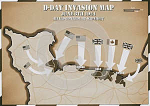 D-Day Invasion map of Normandy, France