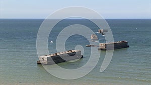 D-Day, Normandy- World War 2 British Vessels in Mulberry Harbour, Arromanches, France