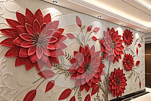 3D Decorative Red Flower Wallpaper photo