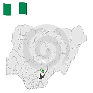 Location Ebonyi State on map Nigeria. 3d Ebonyi location sign. Flag of Nigeria. Quality map with States of Nigeria