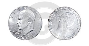 1776 - 1976 D Denver mint Dwight D Eisenhower IKE Liberty Bell with moon Silver on reverse side One Dollar Us Bicentennial silver photo
