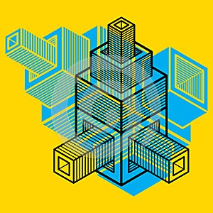 3D design, abstract vector dimensional cube shape.