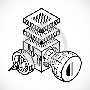 3D design, abstract vector dimensional cube shape.
