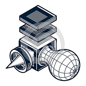 3D design, abstract vector dimensional cube shape.