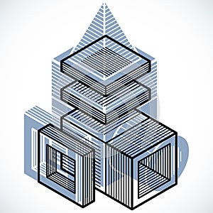 3D design, abstract vector dimensional cube shape.