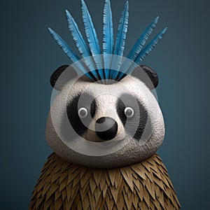 3d Design Panda Bear With Feathers - Unique And Creative Figurine photo