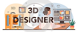 3D designer typographic header. Digital drawing with electronic