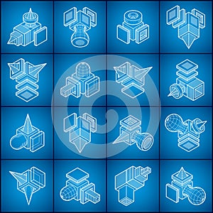 3D designs, abstract vector shapes set