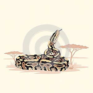 Ball Python Snake in Desert Landscape