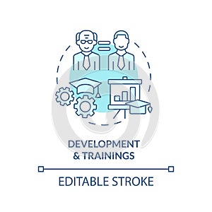 2D development and trainings blue icon concept