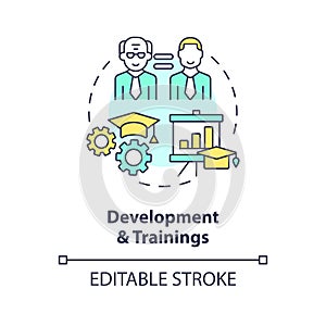 2D development and trainings line icon concept