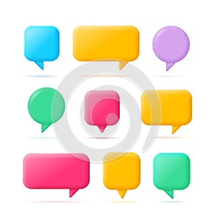 3d Different Speech Bubble Empty Template Mockup Set Cartoon Style. Vector