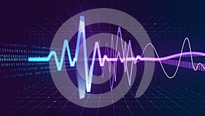 3D digital audio waves with grid and binary code â AI content