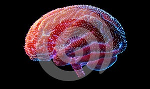 3D digital brain visualization with glowing particles in vibrant colors