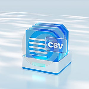 A 3D digital illustration of a CSV file with a data box.