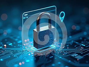 3D Digital Padlock with Web Browser Overlay Representing Internet Security Protection Concept