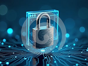 3D Digital Padlock with Web Browser Overlay Representing Internet Security Protection Concept