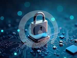 3D Digital Padlock with Web Browser Overlay Representing Internet Security Protection Concept