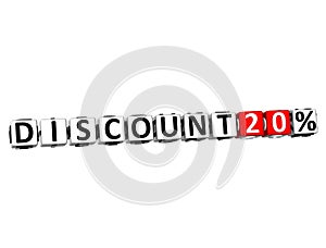 3D Discount 20% Button Click Here Block Text