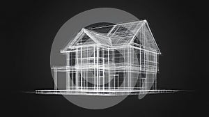 3d distorted house in wireframe design